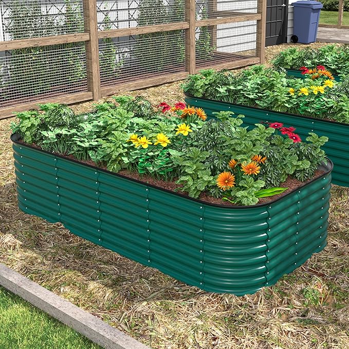 BlueWish 8x4x2FT Raised Garden Bed with 3 Aluminum Support Rods, Many-in-1 Modular Planter Box with Bottomless Design, 24’’H Galvanized Raised Garden Bed for Vegetable, Flower, Fruit, Green