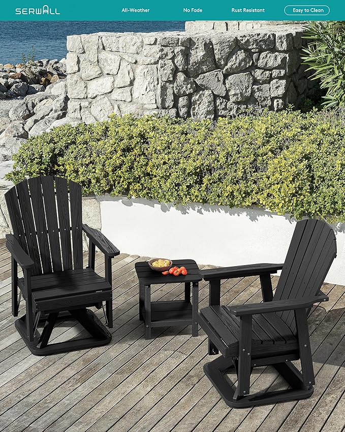 SERWALL Adirondack Swivel Glider, HDPE Glider Set of 4 for Outdoor, All-Weather Glider Rocking Chair for Porch, Balcony, Black