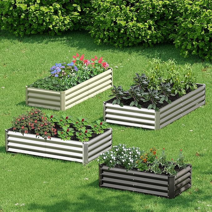 2PCS 4x2x1FT Galvanized Raised Garden Bed Kit, Galvanized Planter Raised Garden Boxes Outdoor, Large Metal Raised Garden Beds for Vegetables-Grey