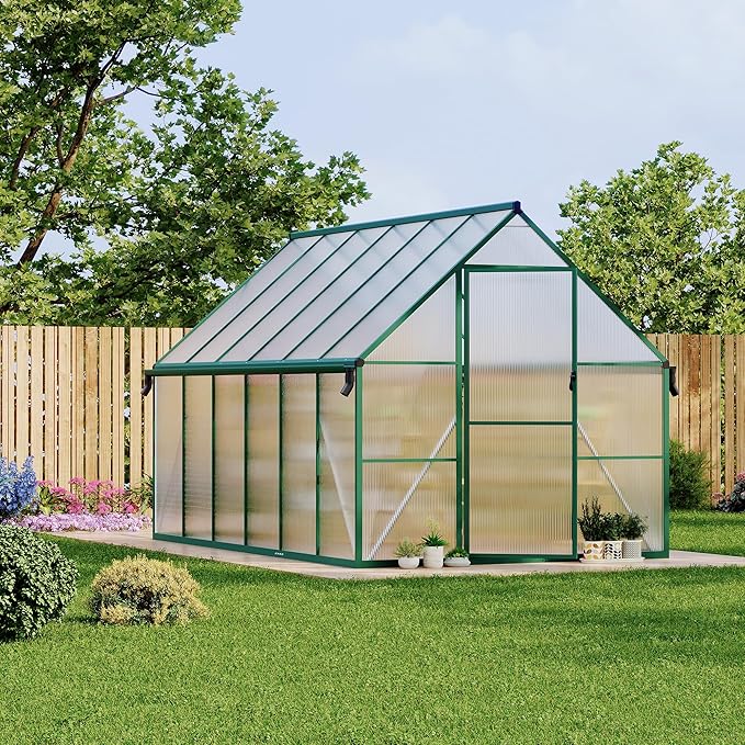 Polycarbonate Greenhouse for Outdoors, Large Walk-InGreenhouse with Quick Setup Structure and Roof Vent, Greenhouse with Ventilation