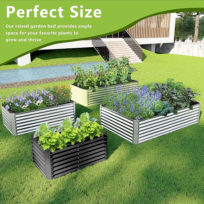 8x2x2FT Galvanized Raised Garden Bed Kit, Galvanized Planter Raised Garden Boxes Outdoor, Large Metal Raised Garden Beds for Vegetables-Grey