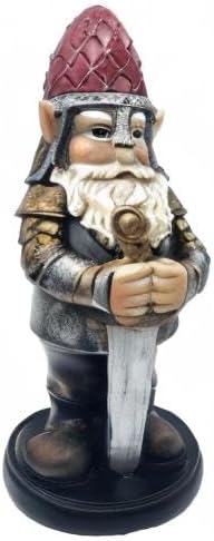 Gnome Knight Holding sword - armored, 9 inches: Warrior statue for Garden