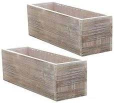 Wood Planter Box Set, Rustic Whitewash, Country House Charm, Plastic Liners, Long Rectangle, 12 x 4 Inch, Wedding Decor and Floral Arrangements, Natur