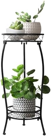 Cometofit Plant Stand Indoor Outdoor 2 Tier 27" Tall Metal Potted Holder Rack Flower Pot Stand Heavy Duty Plant Shelf Rustproof Iron Multiple Plant Round Supports Rack for Planter Corner Garden