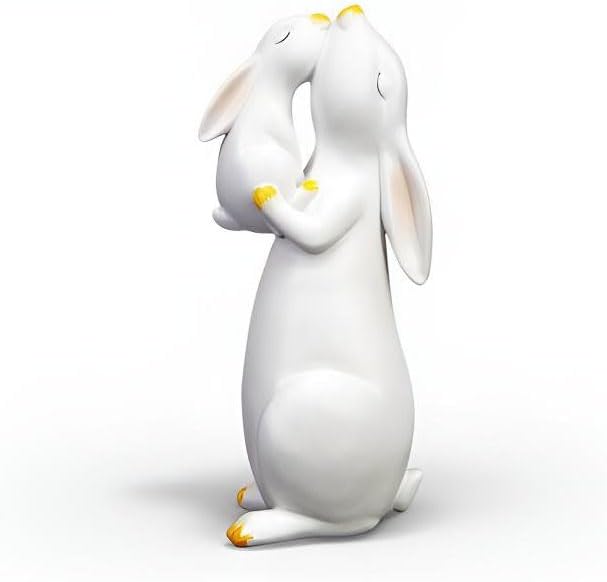11-inch Tall Resin Bunny Statue - Hand-Painted White Rabbit Figurine for Easter Decor, Spring Home Accent & Memorial Gifts (Indoor/Outdoor)