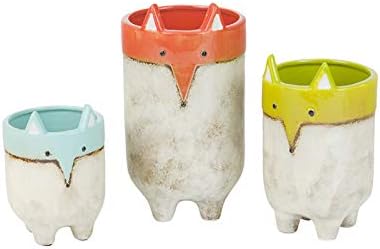 MY SWANKY HOME Two-Tone Modern Fox Design Set Three Cylindrical Ceramic Pots Mid Century Modern