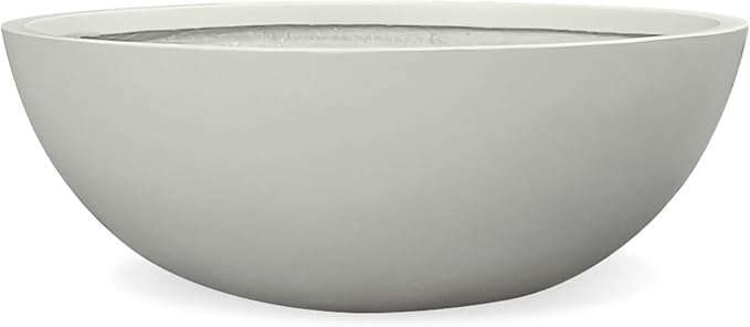 KUTE NEST 6.9" H x 19.7" D Round Bowl Fiberstone Planter for Succulent and Lotus with Drainage Hole, Smooth Finishes, Weather Resistant, Included 2 Extra Coco Mats (Light Gray, 17.9" Pot Opening)