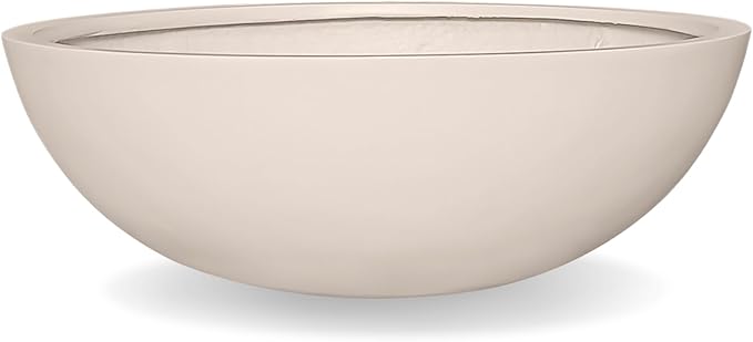 KUTE NEST 7.7" H x 22" D Round Bowl Fiberstone Planter for Succulent and Lotus with Drainage Hole, Smooth Finishes, Weather Resistant, Included 2 Extra Coco Mats (Kilim Beige, 19.9" Pot Opening)