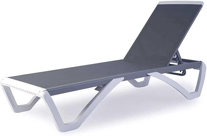 Kozyard Outdoor Chaise Lounge Chair, Full Flat Adjustable Patio Lounger with Aluminum Frame & Resin Legs, Textilene Fabric for Poolside, Backyard & Beach (Gray)