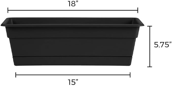 Bloem Dura Cotta 18" Black Resin Rectangle Window Box Planter with Saucer Tray for Indoor and Outdoor Gardening