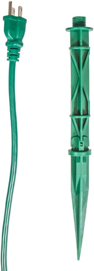 VOLT 120V Outdoor Power Stake with Timer, 6 Grounded Outlets & 6-Foot Extension Cord (Green) for Christmas Lights, Halloween Decorations, Bistro Lights or Garden Décor, ETL Listed