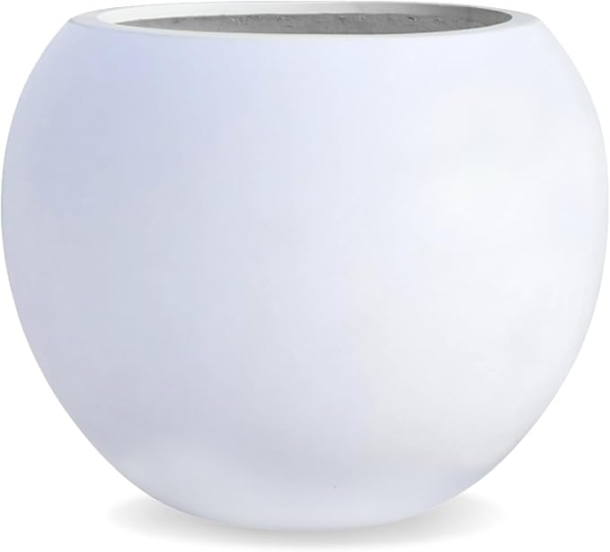 KUTE NEST 12.8" H x 16" D Globo Fiberstone Round Planter with Drainage Hole, Smooth Finishes, Weather Resistant for Indoor and Outdoor Use, Included 2 Extra Coco Mats (White, 10.7" Pot Opening)