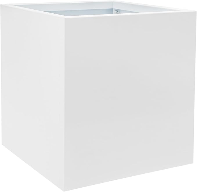 Steel Planter Box Metal Square Indoor Outdoor Planter Box for Outdoor Plants Large Planters Cube Heavy Duty Flower Pot Commercial Residential for Home Garden Deck Porch Patio (White, 17 x 17 x 18 in)