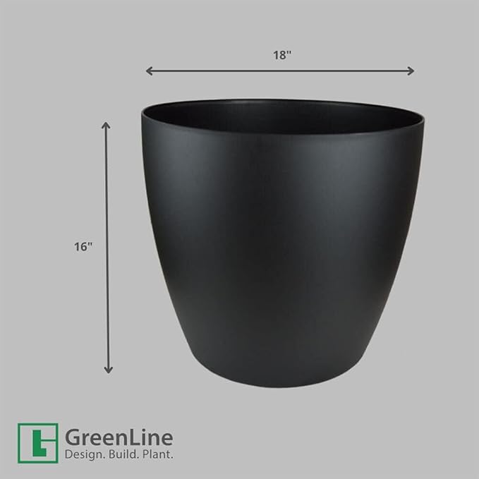 Greenline Manufacturing Memphis 18" Round Indoor Floor Planter Pot – Lightweight & Durable Plastic, Modern Design, Made in USA, Recyclable Large Plant Container for Home & Office Décor (Charcoal Meta