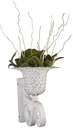 MY SWANKY HOME Ornate White Iron Scroll Wall Mounted Planter Flower Urn Bracket Outdoor Metal