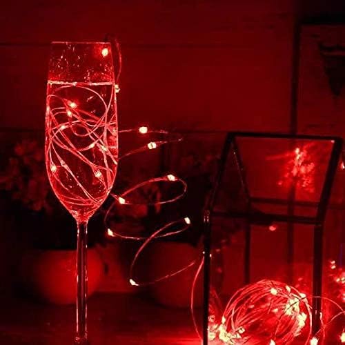 2 Pack Battery Operated Mini Lights,Indoor Led Fairy Lights with Timer 6 Hours on/18 Hours Off for Wedding Party Decorations,50 Count LEDs,18 Feet Silver Wire (Red)