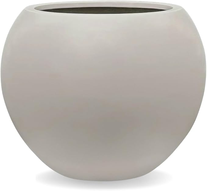 KUTE NEST 16" H x 20" D Globo Fiberstone Round Planter with Drainage Hole, Smooth Finishes, Weather Resistant for Indoor and Outdoor Use, Included 2 Extra Coco Mats (Taupe, 13.5" Pot Opening)