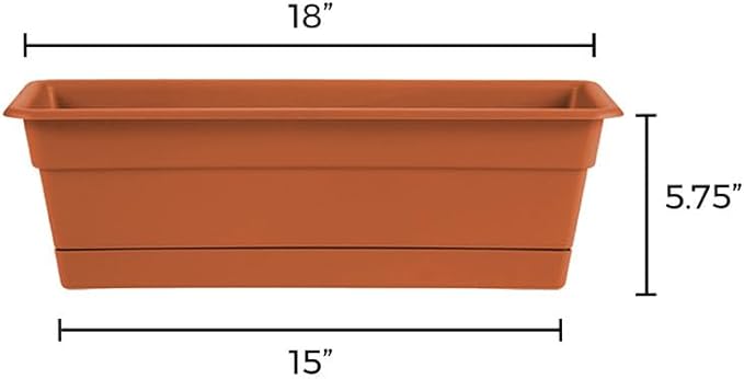 Bloem Dura Cotta 18" Terra Cotta Resin Rectangle Window Box Planter with Saucer Tray for Indoor and Outdoor Gardening