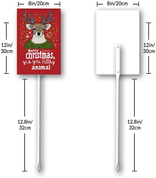 Uptell 8x12 Inch Merry Xmas Ya You Filthy Animal Garden Sign Winter House Yard Sign Porch Xmas Holiday Home Decorations Outdoor With Metal Stakes 12.8 Inch