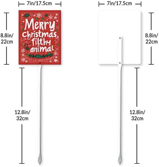 Uptell 7x8.8 Inch Merry Xmas Ya You Filthy Animal Garden Sign Winter House Yard Sign Porch Xmas Holiday Home Decorations Outdoor With Metal Stakes 12.8 Inch