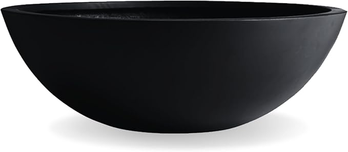 KUTE NEST 7.7" H x 22" D Round Bowl Fiberstone Planter for Succulent and Lotus with Drainage Hole, Smooth Finishes, Weather Resistant, Included 2 Extra Coco Mats (Black, 19.9" Pot Opening)