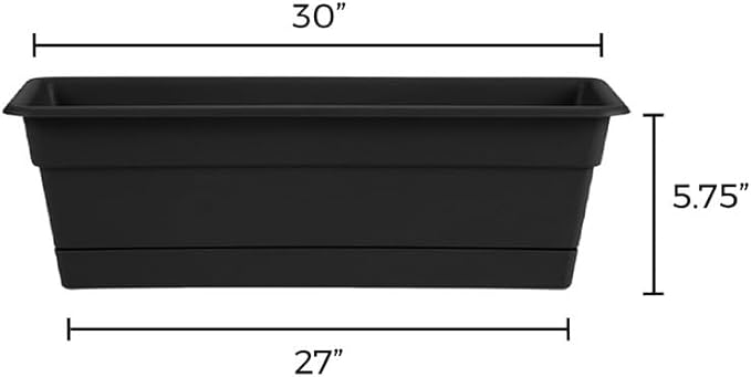 Bloem Dura Cotta Window Box Planter: 30" - Black - Large Box with Tray, Weatherproof Resin Box, Removable Tray for Indoor & Outdoor Use, Gardening, 4 Gallon Capacity