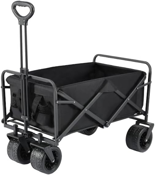 Wagons Carts Foldable, Heavy Duty Utility Shopping Cart with Wheels,Portable Utility Outdoor Wagon for Grocery, Shopping, Garden, Sports, Camping, Black