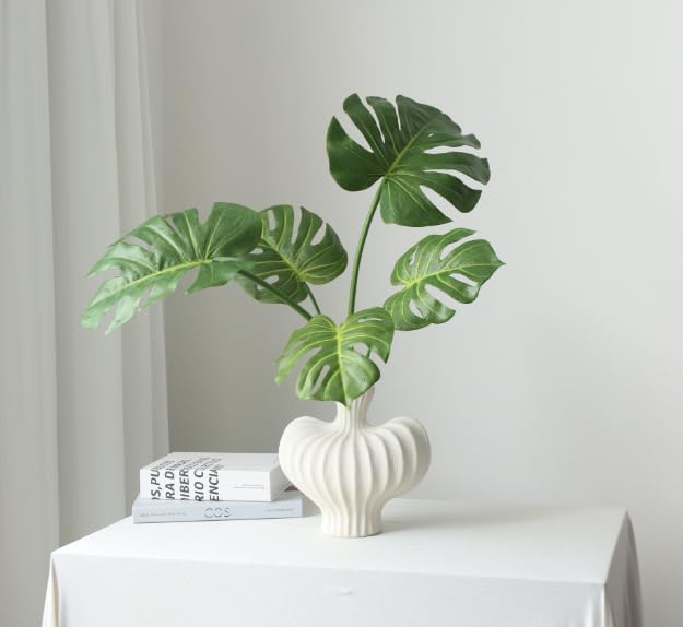 5pcs Artificial Monstera Leaves with Long Stem for Vase - Fake Tropical Plants Palm Leaves Realistic Turtle Leaves for Birthday Party Wedding Room Decor