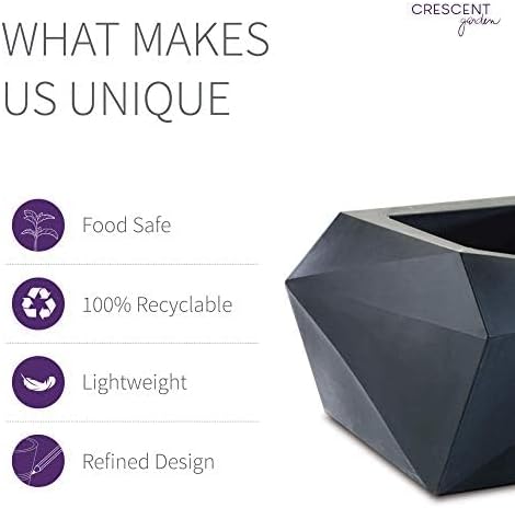 Crescent Garden Modern Geometric Planter, Contemporary Plant Pot, Unique Indoor/Outdoor Pot with Drain Hole, Origami 23'' (Ash)