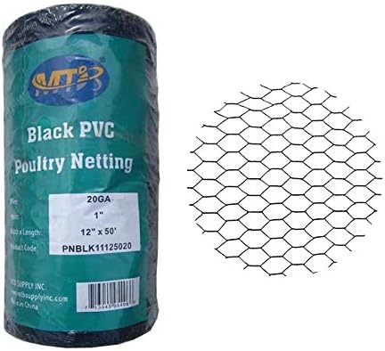 PVC Hexagonal Poultry Netting Chicken Wire 12" x50' x 1" Mesh 20GA Black