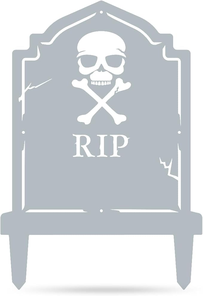 RealSteel Halloween Tombstone Monogram Decoration - Graveyard Skull Décor - Fall Yard Metal Stakes Display - Skeleton Front Garden Sign - Scary Customized Monogram - Spooky Horror Art