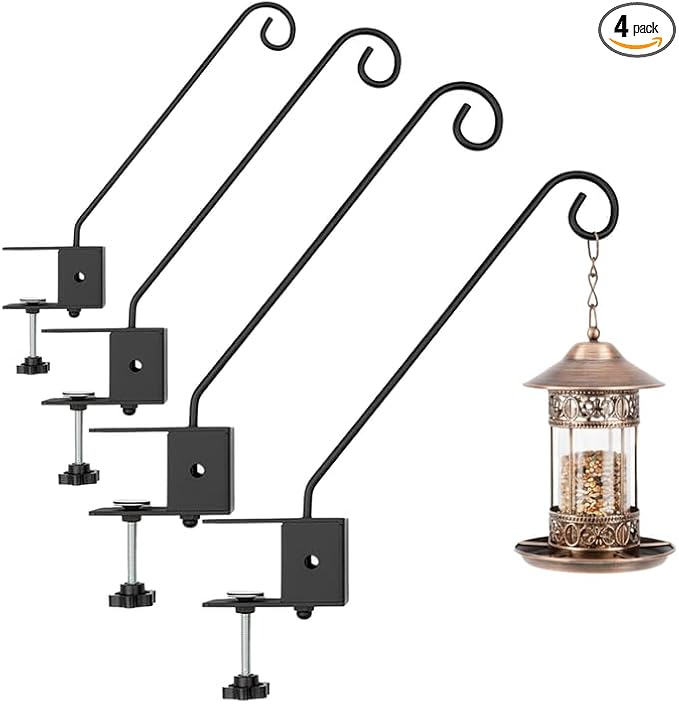 SSNEWOG 4 Pack Heavy Duty Deck Hook, 17 Inch Railing Hook, 360 Degree Swivel Plant Hanger, Solid Metal Deck Hangers for Hanging Bird Feeders, Wind Chimes, Lanterns and Flower Pots, Black