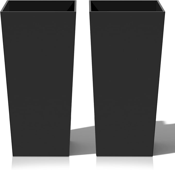 Heyzier Tall Planters for Outdoor Plants, Large Resin Flower Pots for Garden, Front Porch, Patio, Indoor - Set of 2 (Black, 28 inch - 2 Pack)