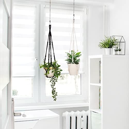BlueMake 32inch Macrame Plant Holder,Indoor Hanging Planters with Wood Beads No Tassels Boho Home Decor (Ivory)