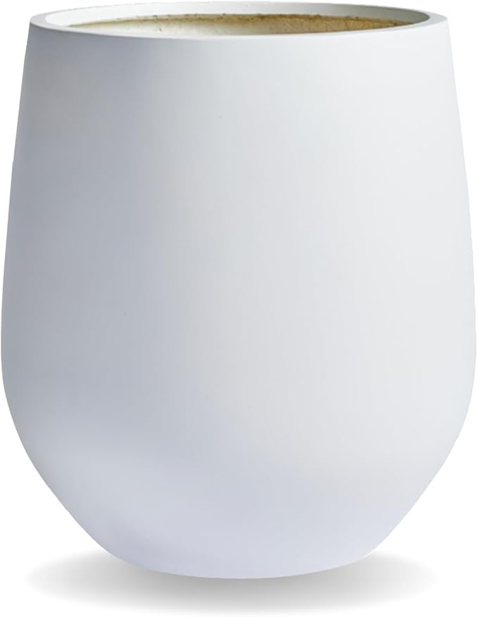 KUTE NEST 16.5" H x 15" D Corso Fiberstone Round Tapered Planter with Drainage Hole, Smooth Finishes, Weather Resistant for Indoor & Outdoor Use, Included 2 Extra Coco Mats (White, 11.5" Pot Opening)