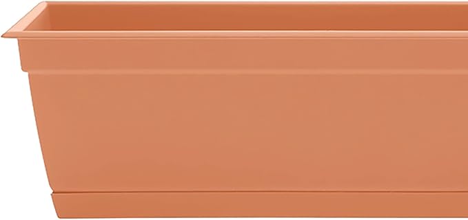 Bloem Dayton 24" Terra Cotta Recycled Plastic Rectangle Window Box Planter with Saucer Tray for Indoor and Outdoor Gardening