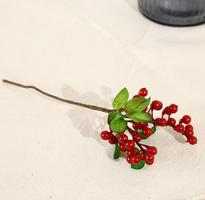 Artificial Blueberry Stems with Berries, Blue Christmas Fruit Decor, DIY Floral Arrangement, Artificial Plants Flowers (Red)