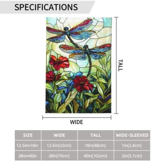 Glass Style Dragonfly Garden Flag 12x18 Inch Double Sided All-Weather Polyester Outdoor Flag For Patio Lawn Yard And Garden Welcome Decor