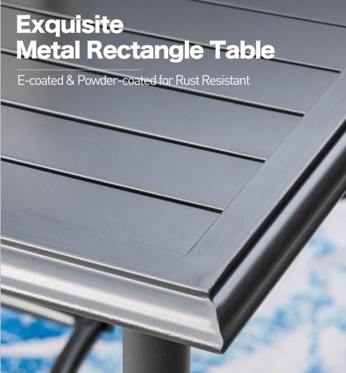 67" Patio Dining Table for 6,Large Rectangle Patio Table with Umbrella Hole,E-Coating and Powder Coating Steel Frame Metal Outdoor Patio Table for Garden Backyard Lawn Yard