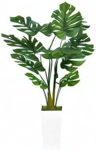 ASTIDY Artificial Monstera Deliciosa Plant 5FT - Faux Tropical Palm Tree with White Tall Planter - Fake Swiss Cheese Floor Plant Potted - Artificial Tree for Home Office Living Room Decor Indoor