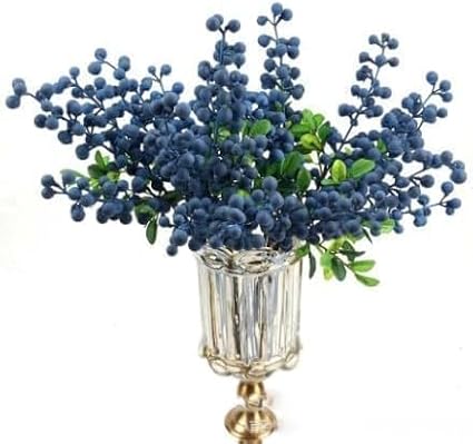 Artificial Blueberry Stems with Berries, Blue Christmas Fruit Decor, DIY Floral Arrangement, Artificial Plants Flowers (Multicolor)