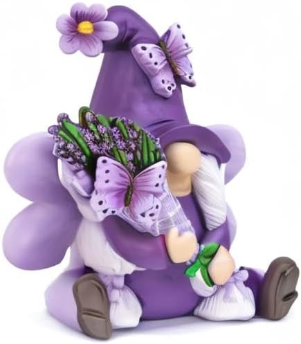 Spring Decor Lavender Gnomes, Fairy Garden Gnomes Resin Figurines Purple Home Decor Indoor Outdoor Spring Decorations, Lavender Gifts for Women