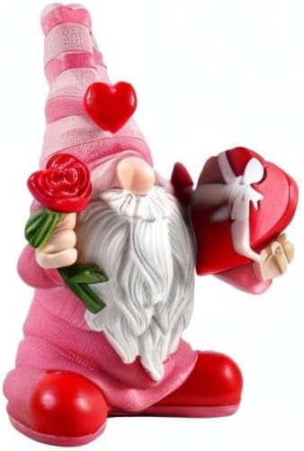 7.1"x5.1" Larger Valentines Day Gnome - Valentine's Day Decor Gifts Pink Resin Gnomes for Home Table Ornaments Sweet Valentines Day Gifts for Him Her