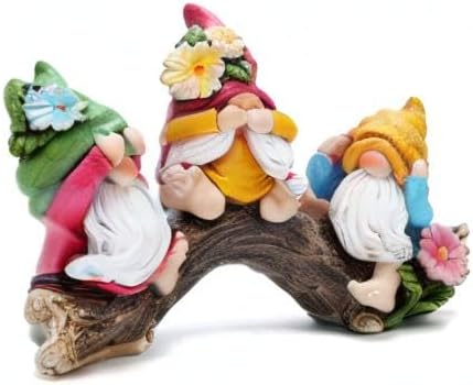 Hodao Spring Hear-No, See-No, Speak-No Gnomes Figurines Decorations Outdoor Flower Gnome Ornaments Decor for Home Table, Garden Yard, Flower Bed Summer Garden Gifts Decor for Mom