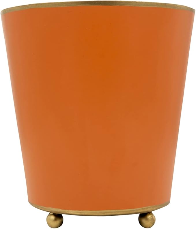 Jaye's Studio Mattie Orange, Decorative Round Cachepot & Planter, Matte Orange, Gold Trim & Finish, Hand-Painted, Handcrafted Metal, Luxury Indoor Planter, Size 4"