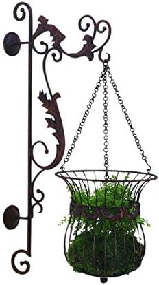 MY SWANKY HOME Ornate Acanthus Scroll Iron Hanging Basket Bracket Set Wall Planter Outdoor