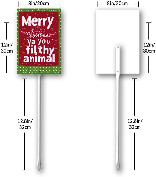 Uptell 8x12 Inch Merry Xmas Ya You Filthy Animal Garden Sign Winter House Yard Sign Porch Xmas Holiday Home Decorations Outdoor With Metal Stakes 12.8 Inch