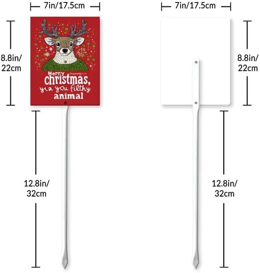 Uptell 7x8.8 Inch Merry Xmas Ya You Filthy Animal Garden Sign Winter House Yard Sign Porch Xmas Holiday Home Decorations Outdoor With Metal Stakes 12.8 Inch