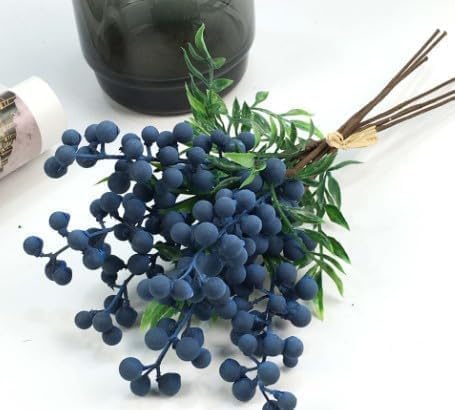 Artificial Blueberry Stems with Berries, Blue Christmas Fruit Decor, DIY Floral Arrangement, Artificial Plants Flowers (Green)