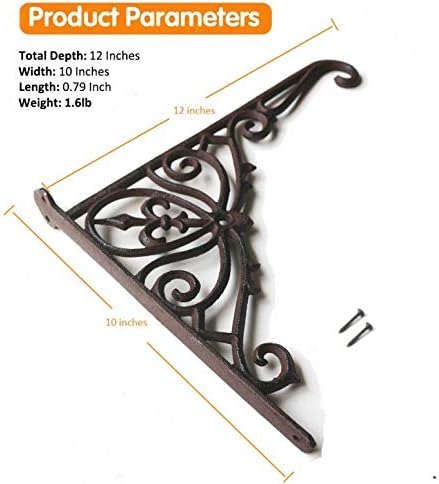 realideas Cast Iron Hanging Plants Bracket, Heavy Duty 12" Indoor Outdoor Durable Wall Planter Hooks for Flower Pots Basket Bird Feeder Wind Chime Lanterms Patio Lawn Garden Hanger Hardware Bracket